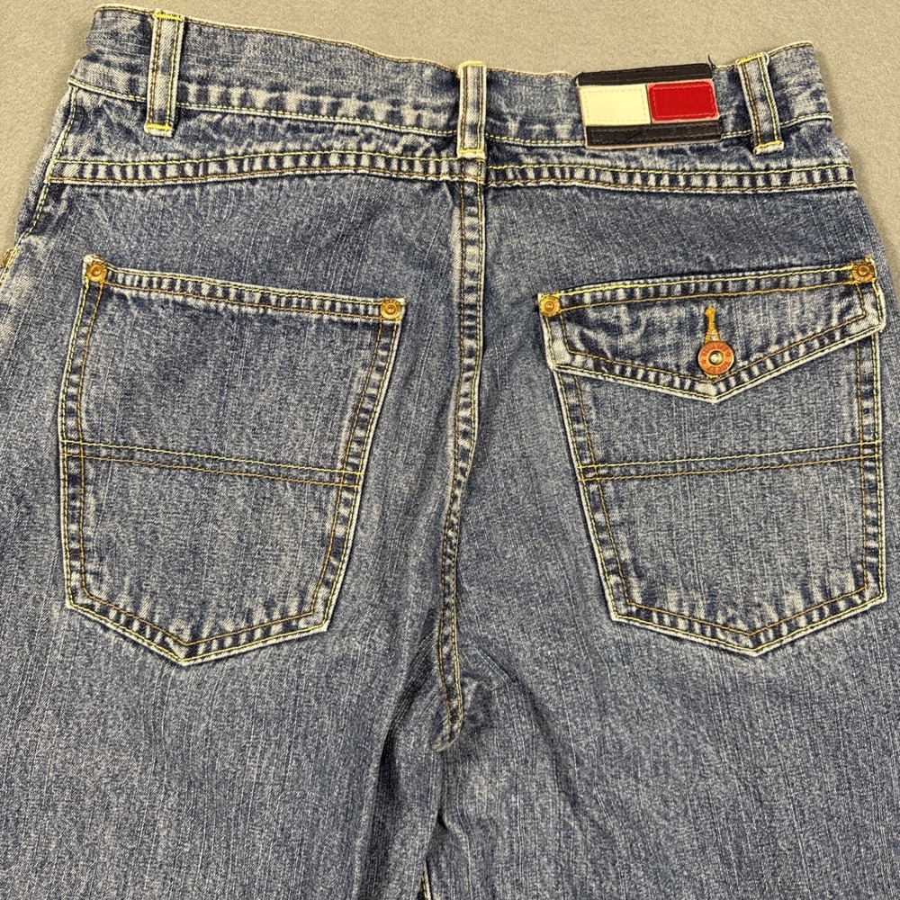 VTG Tommy Hilfiger Girls Youth Sz 14 Wide Leg Mid Rise Denim Designer Jean Blue